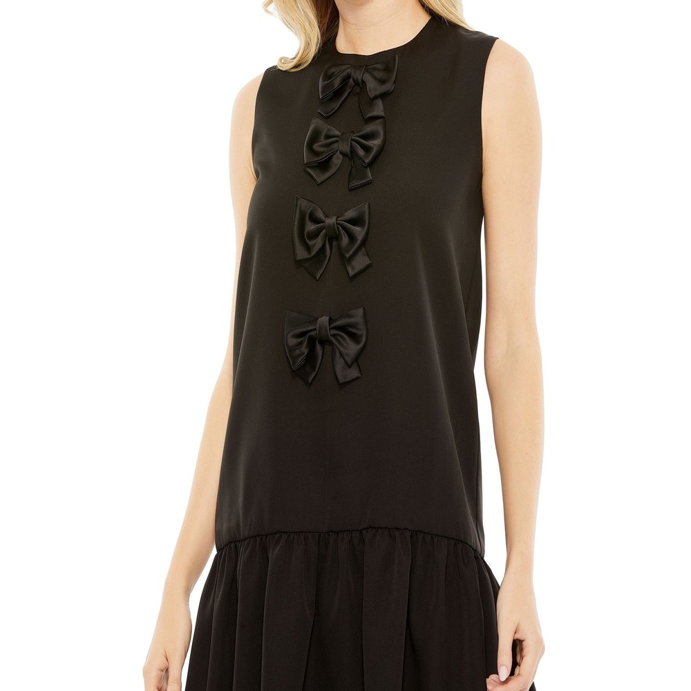 Mac Duggal Black Sleeveless Bow Front Drop Waist Mini Dress 27032 BLK Size 2